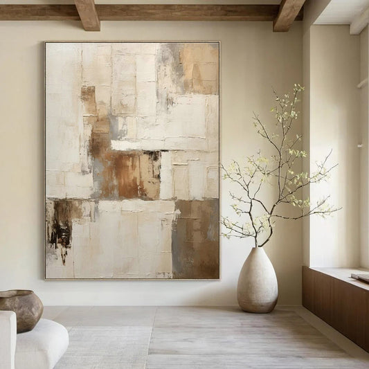 Soft Beige - Grey Abstract Art for Spa Retreat & Minimalist Nursery DLZ1317
