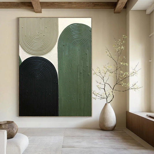 Green - Brown - Black Relief Art for Mid - Century Home & Outdoor - Inspired Restaurant DLZ1174