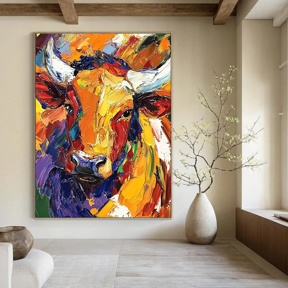 Colorful Abstract Bull Head Art for Rustic Farmhouse Kitchen & Art Gallery Café STSC141