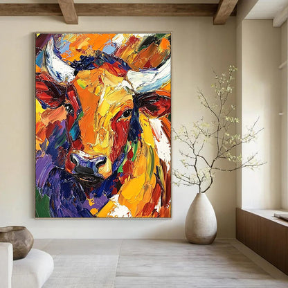 Colorful Abstract Bull Head Art for Rustic Farmhouse Kitchen & Art Gallery Café STSC141