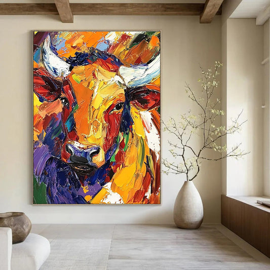 Colorful Abstract Bull Head Art for Rustic Farmhouse Kitchen & Art Gallery Café STSC141