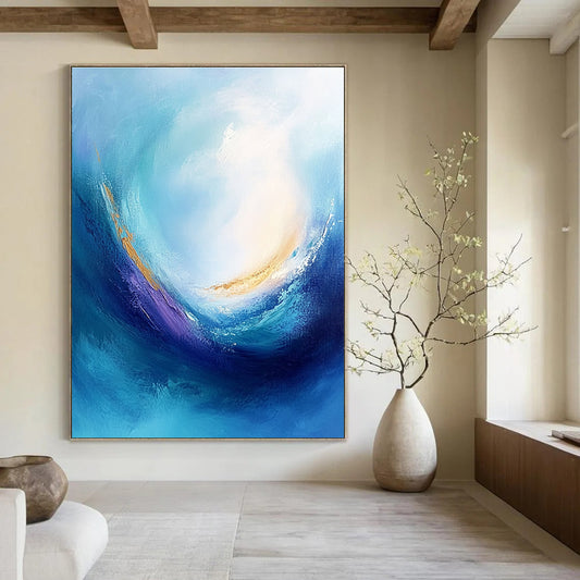 Elegant Blue - Gold Swirl Art for Dining Room & Hotel Lobby STSC042