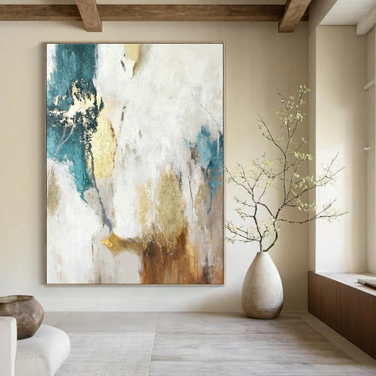 White & Gold Abstract Texture Art for Coastal Villa Bedroom & High - End Spa DLZ1021