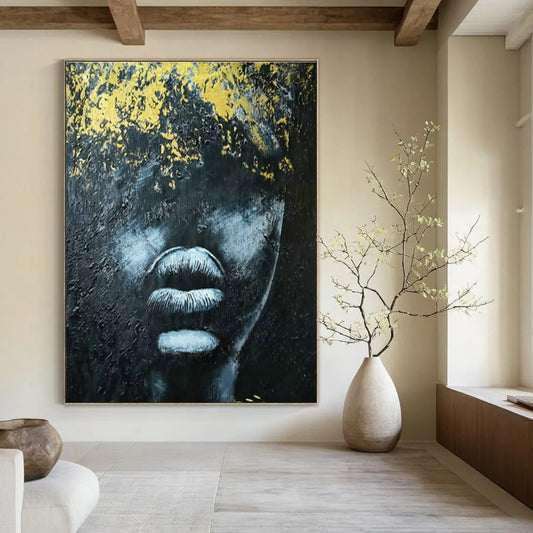 Black and Gold Portrait Abstract Art for Luxury Hotel Lounge & Avant - Garde Home Gallery DLZ1610