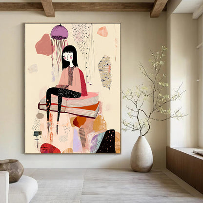 Girl on Books for Cozy Reading Nook & Whimsical Kids’ Room STSC1233