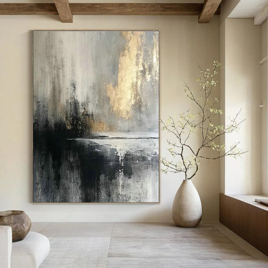 Gray - Gold Ink - Style Landscape Abstract Art for Urban Art Studio & Cultural Heritage Center DLZ1915