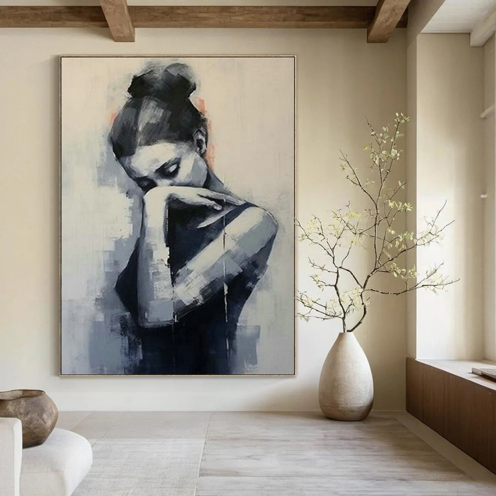 Contemplative Woman Art for Minimalist Study & Emotional Wellness Center DLZ1554
