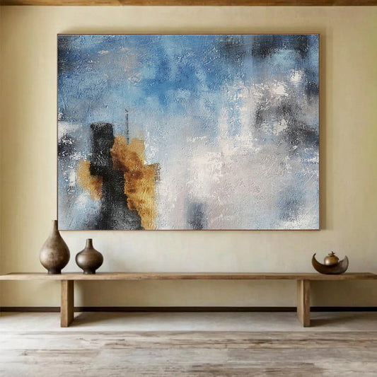 Sophisticated Blue - Gold Abstract Accent for Cultivating a Luxurious Office Atmosphere DLZ3037