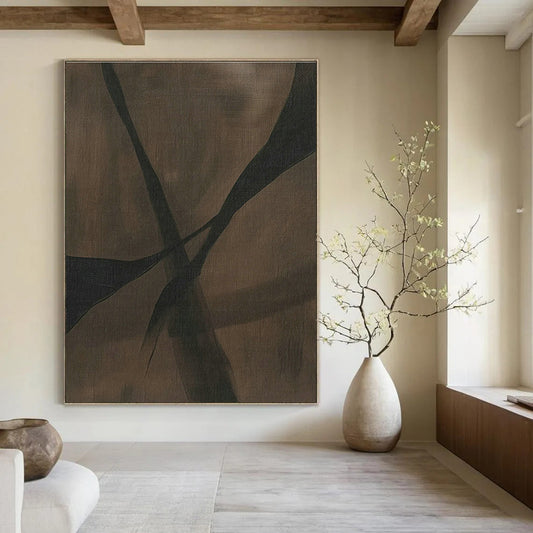 Deep Brown Cross - Line Abstract Art for Rustic Home Office & Wine Cellar DLZ1166