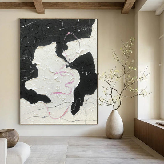 Black - Pink Textured Abstract Art for Trendy Café & Fashion Boutique DLZ0784
