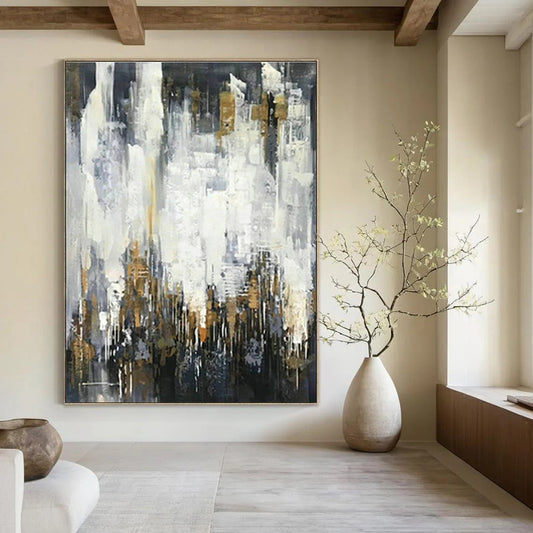 Gold - Grey - White Abstract Art for Living Room & Office DLZ0477