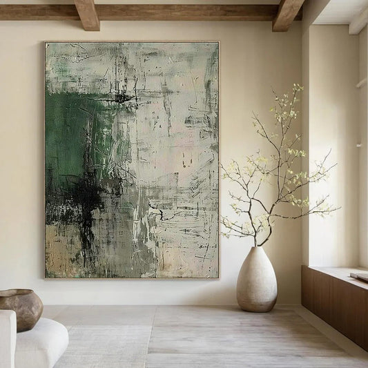 Green - Gray Textured Abstract Art for Bohemian - Style Garden Room & Community Art Hub DLZ1746