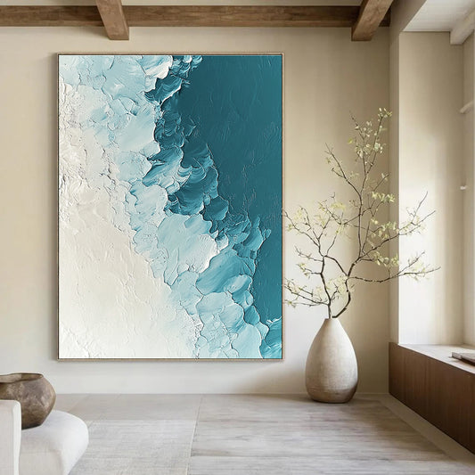Blue and White Textured Abstract for Coastal Bedroom & Minimalist Art Gallery STSC311