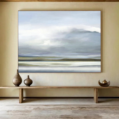 Grey - Blue Lakeside Painting for Serene Living Room DLZ2744
