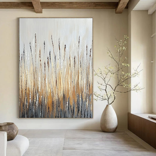Silver and Gold Reed Abstract for Contemporary Lakeside Home & Sophisticated Dining Room STSC337