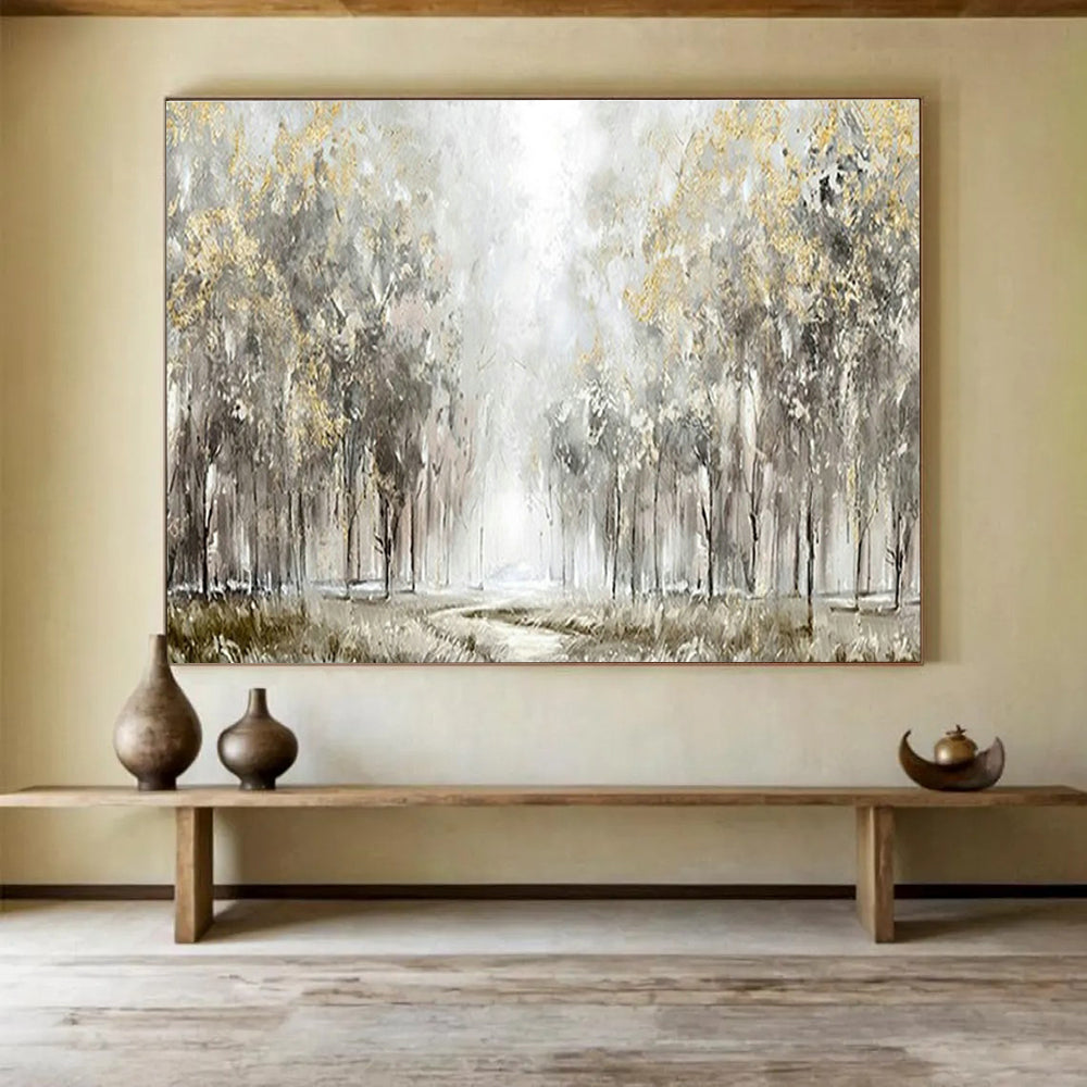 Gold - Leaf Forest Path Art for Elegant Countryside Villa Hallways DLZ3121