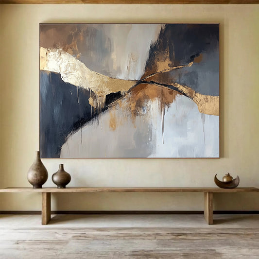 Gray, Black & Gold Abstract Flow Art for Sophisticated Boardroom & Elegant Living Room SC327