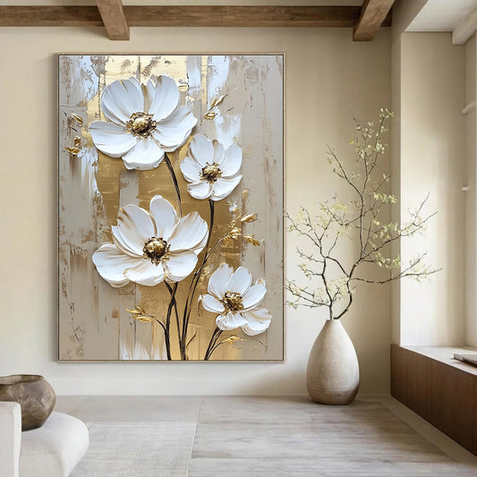 Gold - Accented White Flowers for Opulent Bedroom & Luxury Hotel Suite STSC510