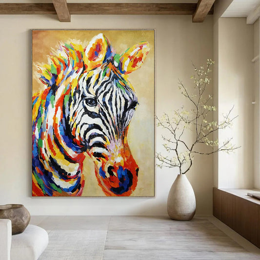 Colorful Zebra Portrait Art for Vibrant Kids' Playroom & Art - Eclectic Home DLZ2142