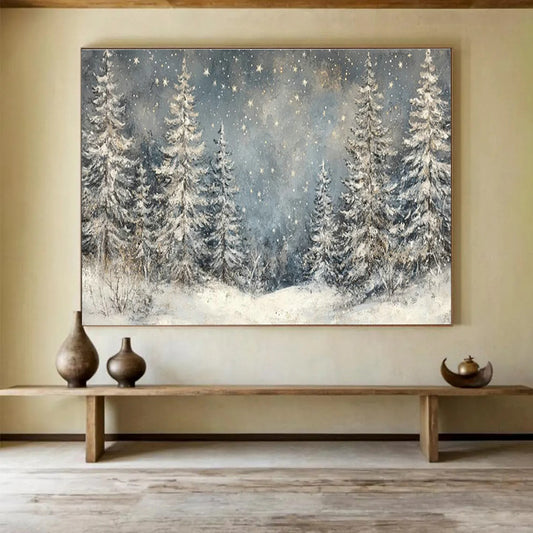 Snowy Forest Night Art for Nordic - Style Ski Resort Lounge Areas DLZ3194