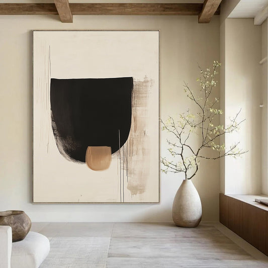 Simple Black and Beige Shapes Art for Minimalist Home Entryway & Abstract Art Exhibition STSC1069