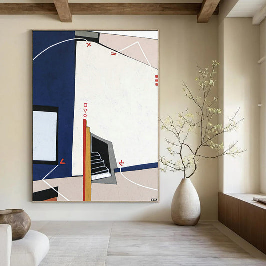 Blue - White - Red Geometric Abstract Art for Architectural Firm & Home Library DLZ1113