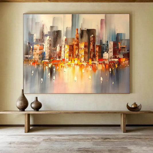 City Night View Abstract Art for Modern Penthouse Living Room Walls DLZ3283