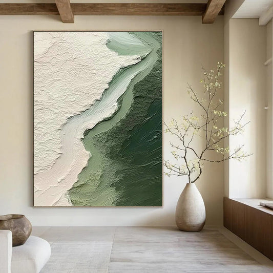 Textured Green Abstract Art for Coastal - Inspired Bathroom & Minimalist Retail Display DLZ1389