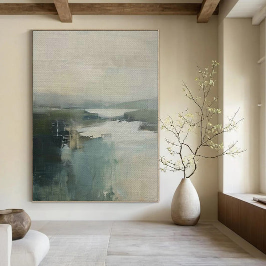 Misty Landscape Abstract Art for Lakeside Resort Lounge & Nature - Inspired Home Office DLZ1620