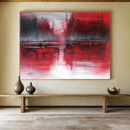 Red Forest Reflection Art for Rustic Cabin & Dark - Themed Bar SC155