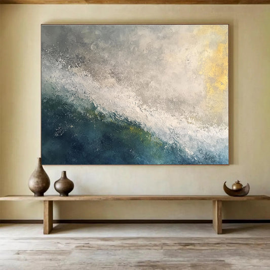 Gray and Blue Wave Art for Industrial - Chic Coastal Loft & Modern Art - Loving Beach House SC119