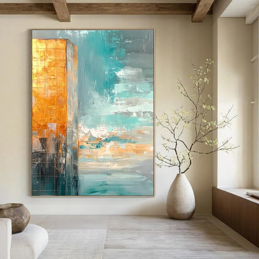 Golden - Blue Urban Abstract Art for City Apartment & Office Reception STSC090
