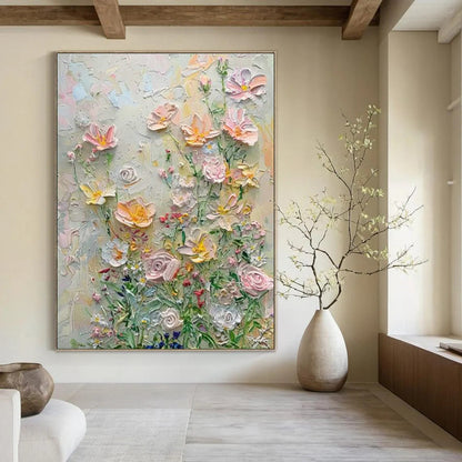 Textured Flower Field Art for Country Cottage Kitchen & Garden Party Venue DLZ1391