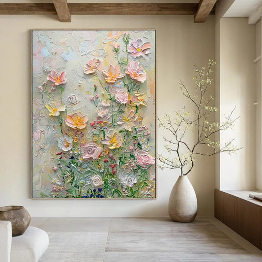 Textured Flower Field Art for Country Cottage Kitchen & Garden Party Venue DLZ1391