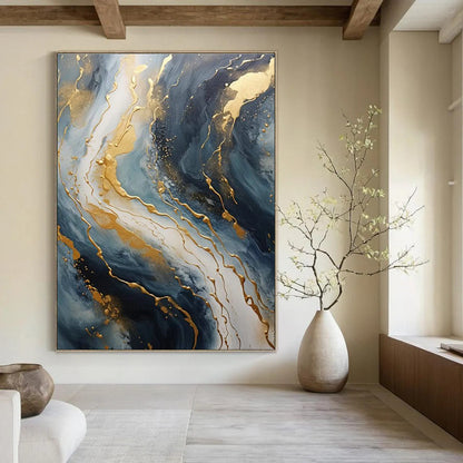 Gold - Streaked Abstract Art for Corporate Lobby & Art Deco Home DLZ2299
