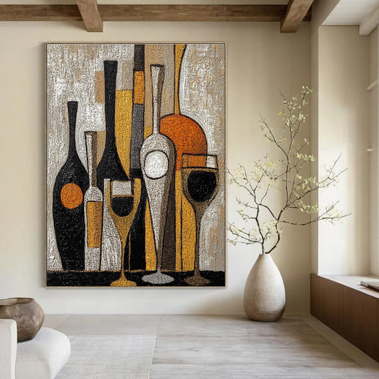 Bottles and Glasses Still Life for Rustic Wine Cellar & Art - Centric Dining Room STSC369