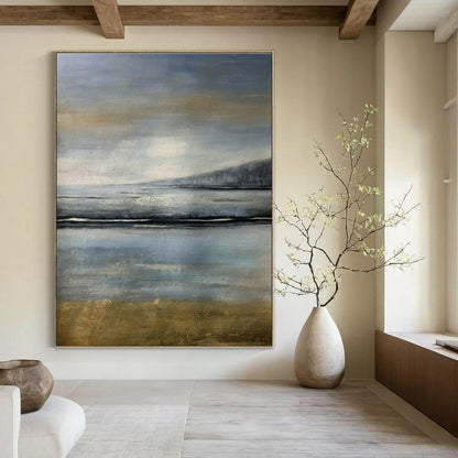 Gray - Blue Seascape Abstract Art for Coastal Hotel Suite & Nautical Art Gallery DLZ1800