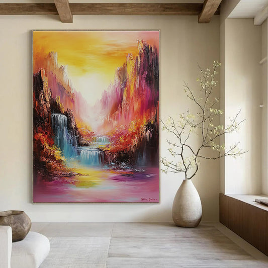 Colorful Mountain Waterfall Art for Adventure - Themed Hotel Lobby & Nature - Inspired Spa STSC1374