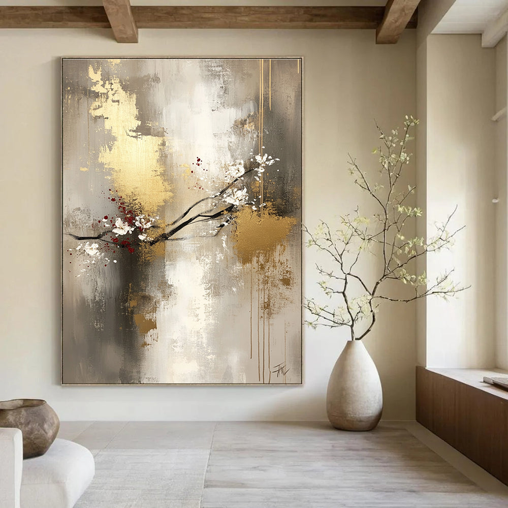 Abstract Blossom with Gold for Asian - Inspired Home & High - End Hotel Lobby STSC434