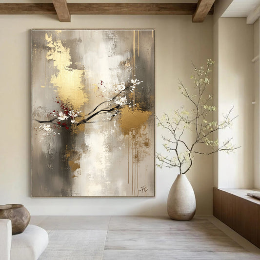 Abstract Blossom with Gold for Asian - Inspired Home & High - End Hotel Lobby STSC434