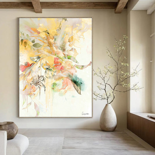 Yellow Floral Watercolor Art for Summer - Themed Restaurant & Home Sunroom DLZ1094