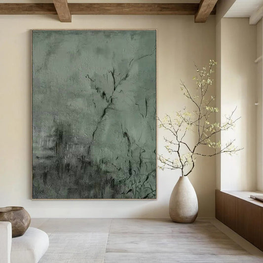 Dark Green Textured Abstract Art for Industrial Loft & Art Gallery DLZ1212