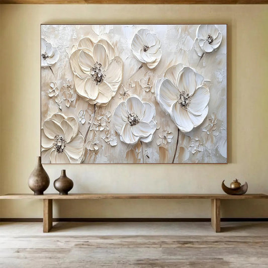 White Flower Relief Art for Minimalist Bedroom Accent Walls DLZ3290