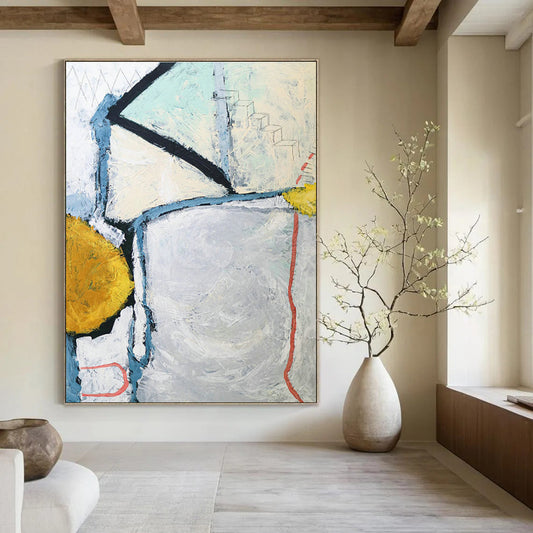 Blue - Gray - Yellow Geometric Abstract Art for Modern Studio & Home Office DLZ1110
