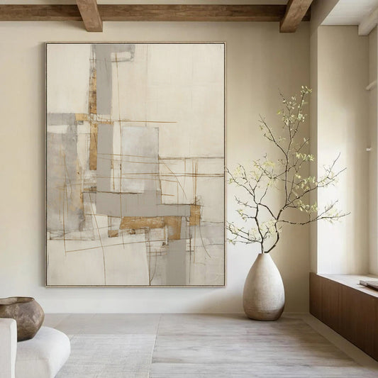 Grey - Gold Geometric Abstract Art for Corporate Lobby & Art Deco - Style Residence DLZ1329