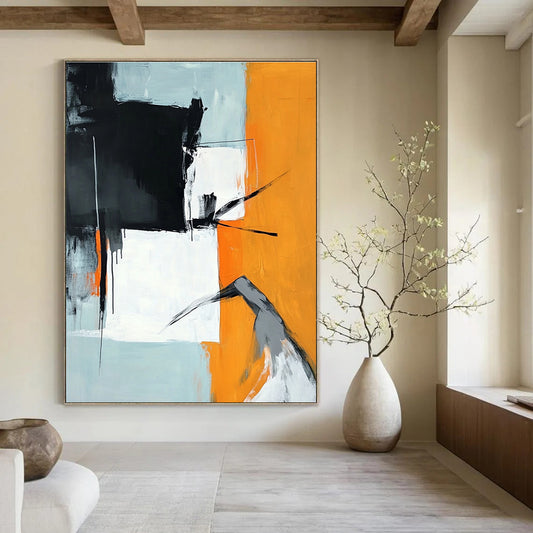 Geometric Orange & Gray Art for Dining Room & Modern Office STSC725