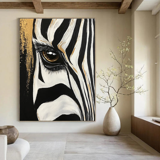 Zebra Eye with Gold Accents for Exotic Animal - Themed Lounge & Contemporary Art Studio STSC956