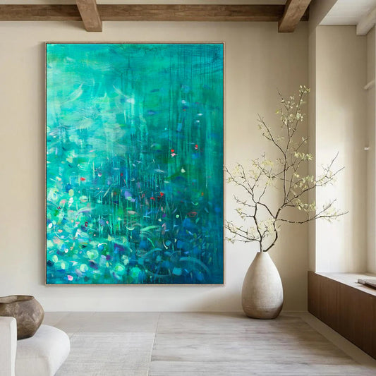 Green - Blue Floral Art for Eco - Friendly Hotel Guest Rooms DLZ0159