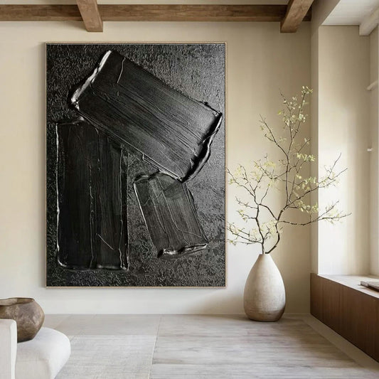 Black Paste - Textured Art for Industrial Bar & Minimalist Study DLZ1340