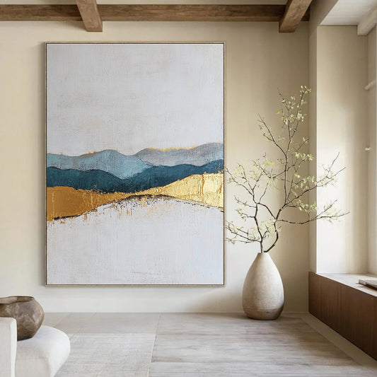 Golden - Hued Mountain Range Art for Luxury Living Room & Hotel Reception STSC110